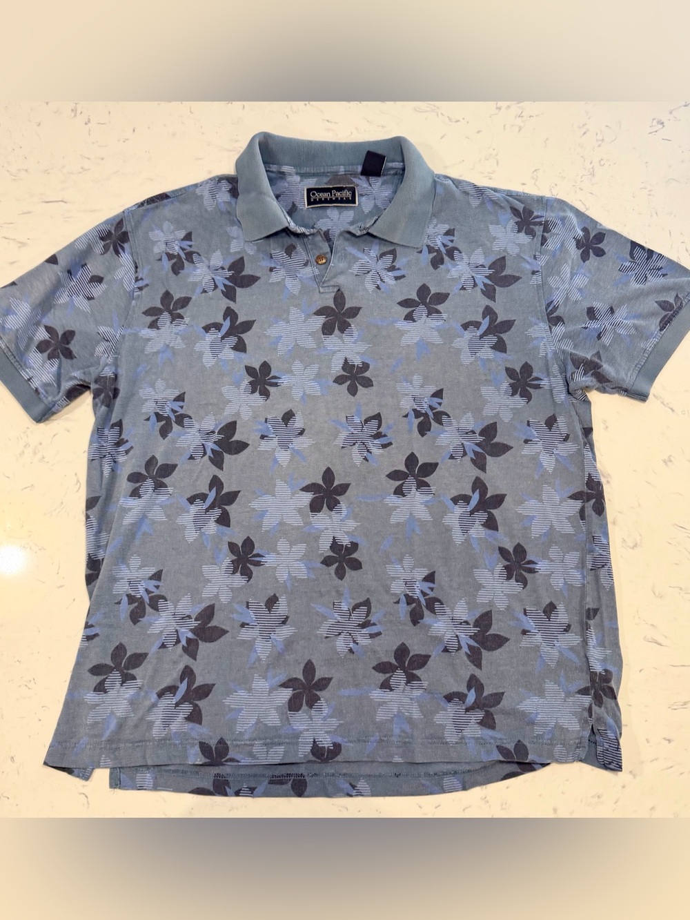 Vintage Golf Polo Ocean Pacific Men’s Size L Shirt OP 90’s Floral Blue